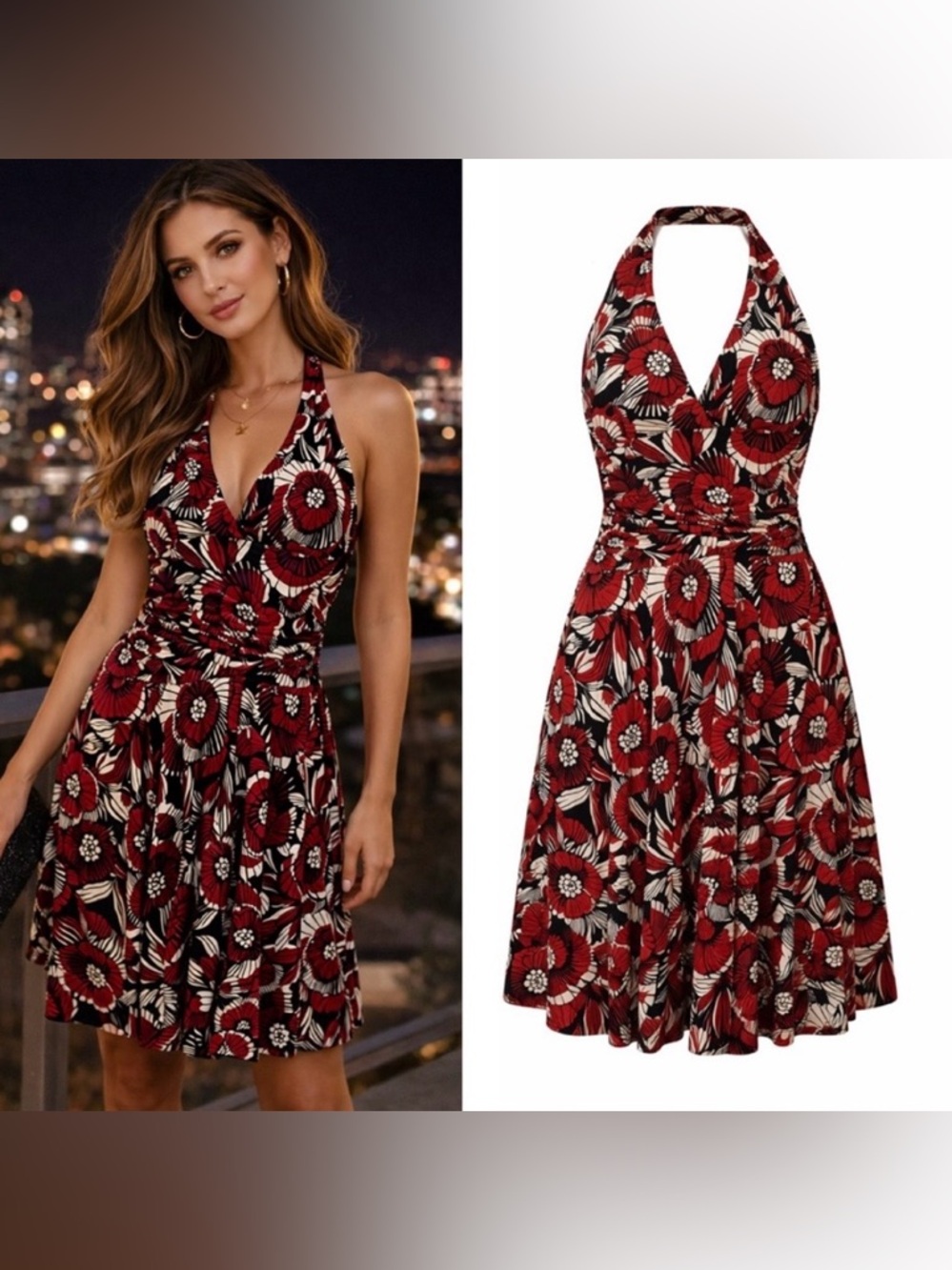 Vintage Y2K 90s My Michelle Floral Halter Dress Medium Whimsigoth Pin Up Retro